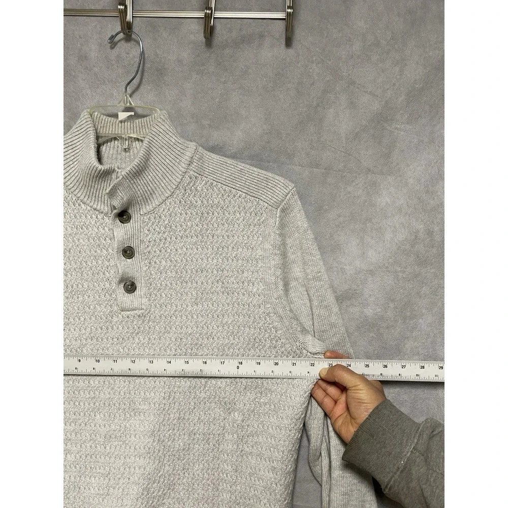 Banana Republic Sweater Men L Ivory Cable Knit Button Mock Neck‎ Nordic Heavy